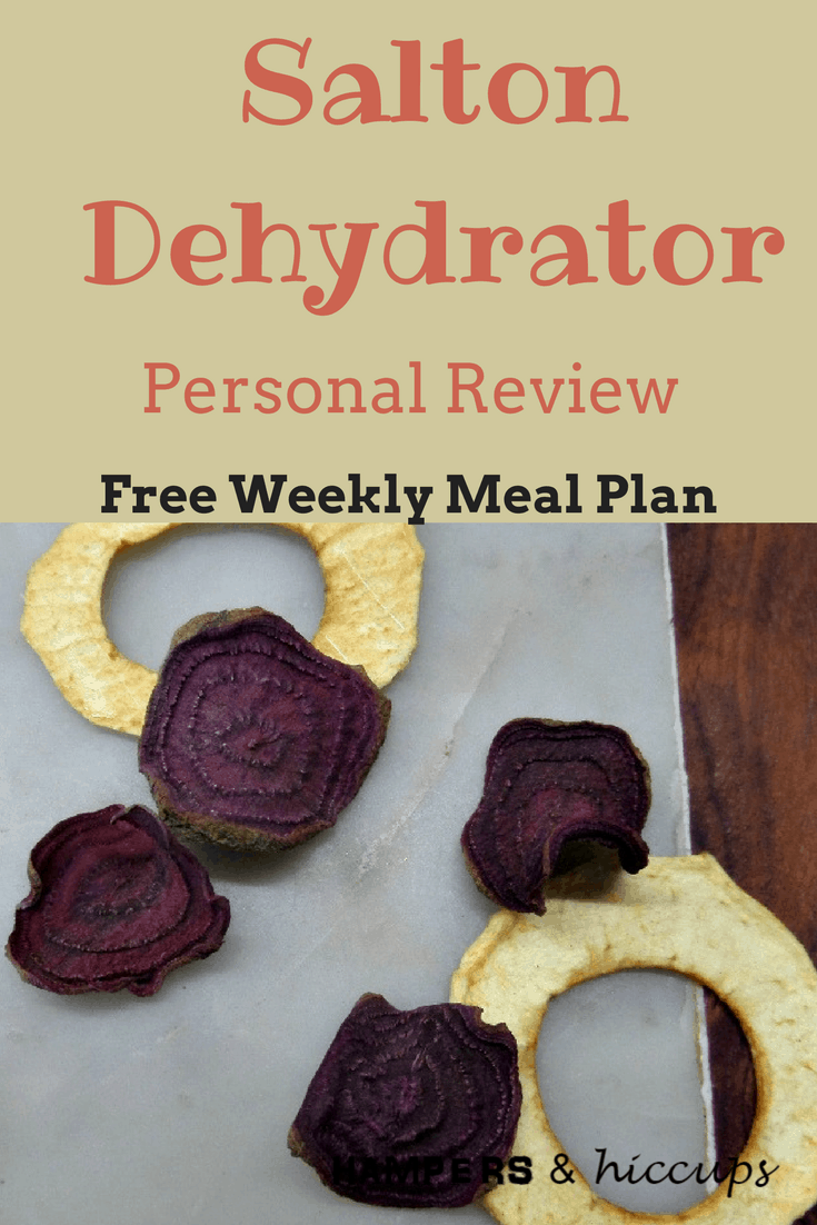 My personal review of the Salton DH4154 Collapsible Dehydrator. #dehydrate your garden produce + other goods. Create yummy #healthy #snacks. #Preserve #herbs #vegetables #fruit #meat. #inexpensive way to start your dehydrating journey. Learn what I #love and what I don’t. Plus some tips for any #dehydrator, as well as a #free #mealplan. #hampersandhiccups #food #family 