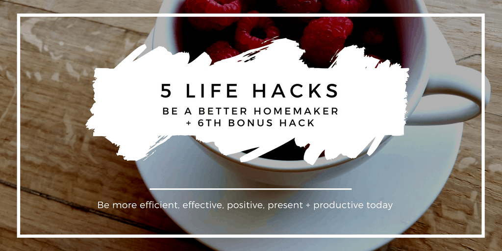 5 life hacks to be a better homemaker today. Be more efficient, effective, productive, positive and present with your home and your family. Create a happy atmosphere for your kids and spouse. Foster love, encouragement and happiness by implementing these 5 action items into your daily life. They're simple but effective. 5 tips overlap and combine to create a web of efficiency. Learn more and grab the juicy 6th tip here!