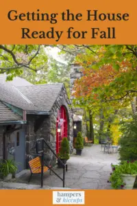 Getting the House Ready for Fall house in fall scene red orange leaves on tree hampersandhiccups