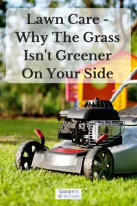 Lawn Care - Why The Grass Isn't Greener On Your Side lawn mower on grass in backyard hampersandhiccups
