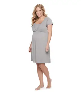 My Favorite Nursing Nightgown - from the opinion of a mom who is pregnant and will be nursing her 8th child! "I am currently pregnant with my eighth live child and just purchased my favorite nursing nightgown online and thought I would tell you about it." #Breastfeeding #Nursing #NursingNightgown #MaternityPajamas #Maternity #HampersAndHiccups My favorite nursing nightgown a:glow gray maternity pajamas modeled by blond woman