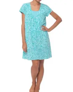 My Favorite Nursing Nightgown - from the opinion of a mom who is pregnant and will be nursing her 8th child! "I am currently pregnant with my eighth live child and just purchased my favorite nursing nightgown online and thought I would tell you about it." #Breastfeeding #Nursing #NursingNightgown #MaternityPajamas #Maternity #HampersAndHiccups My favorite nursing nightgown teal night dress
