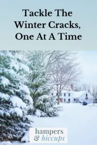 Tackle The Winter Cracks, One At A Time house surrounded by winter snow pine trees covered in snow hampersandhiccups