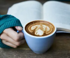 achieve the cozy look coffee and book