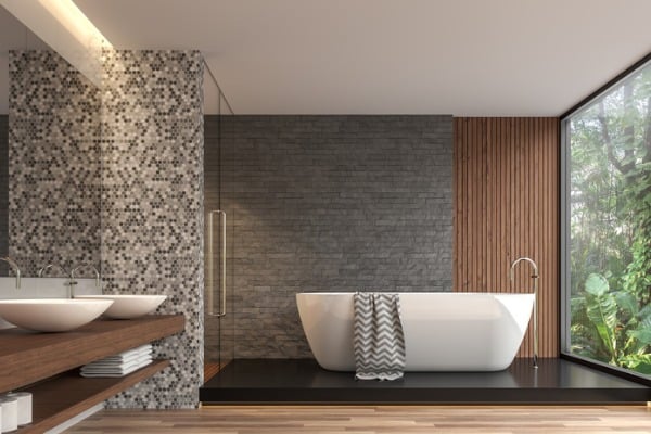 modern contemporary bathroom with nature