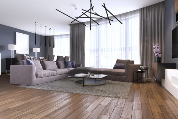 beautiful living room interior with hardwood floors and large corner