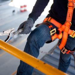 construction worker use safety harness and safety line working