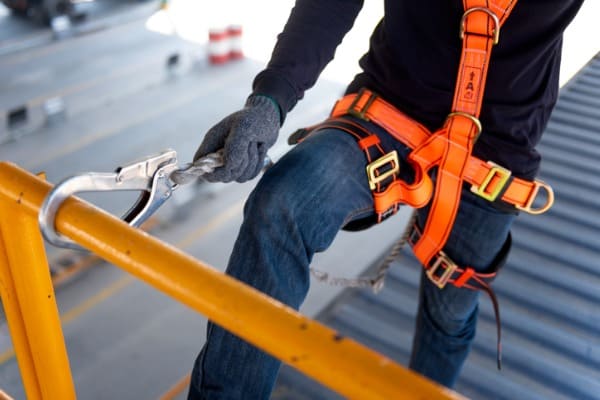 construction worker use safety harness and safety line working