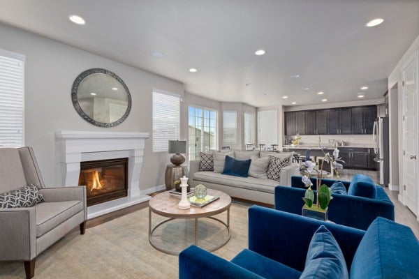 family room and kitchen of open floorplan home
