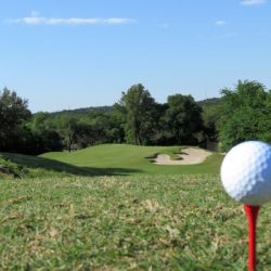 golf ball teed up on golf course