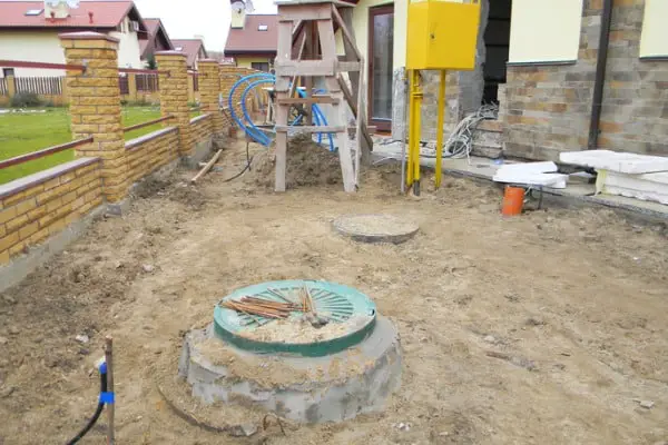 installed plastic septic tank in the house backyard septic tank