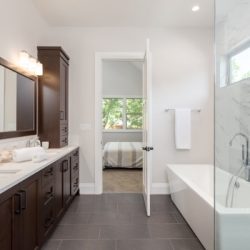master bathroom interior in luxury home large mirror shower