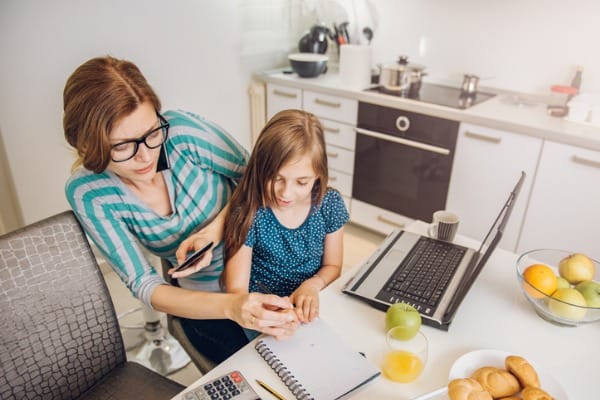 mother working at home