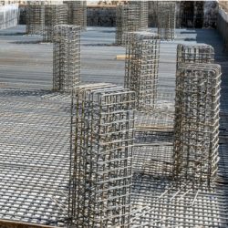 view of a tied rebar beam cage before casting concrete