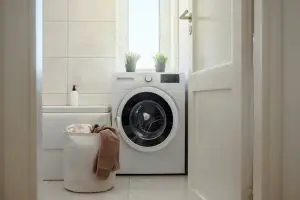 washing machine in modern bathroom
