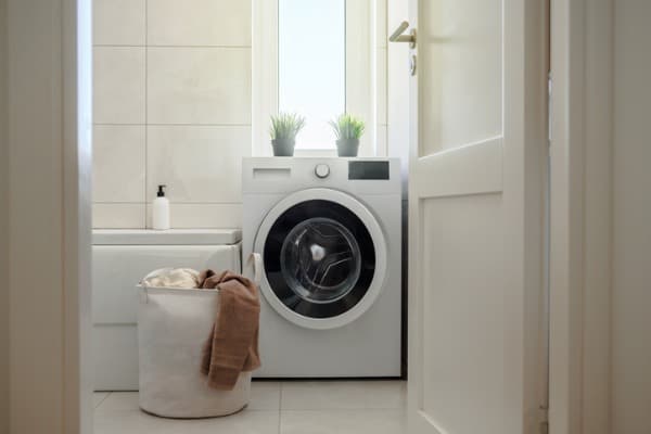 washing machine in modern bathroom