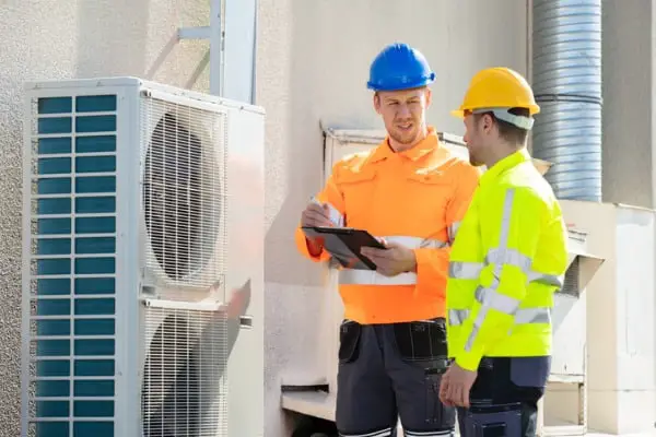 an electrician men checking air conditioning unit