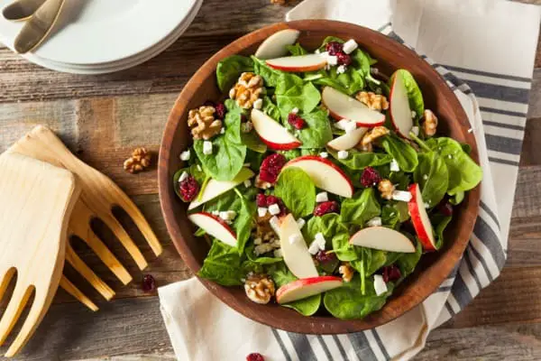 homemade autumn apple walnut spinach salad