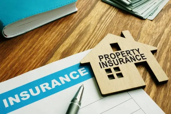 property insurance stamp on a model wooden home