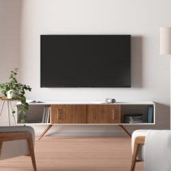 screen on the white wall in modern living room