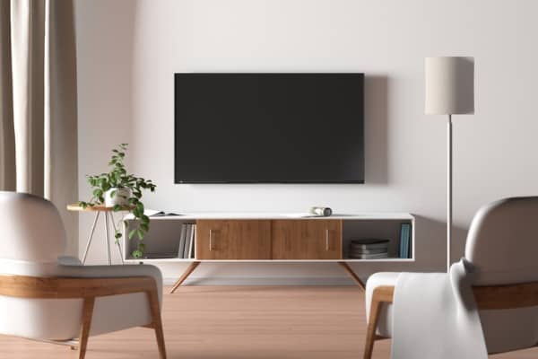 screen on the white wall in modern living room