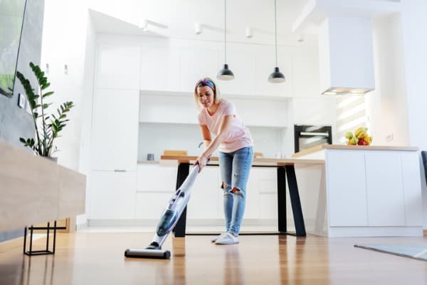 cleaning the floor
