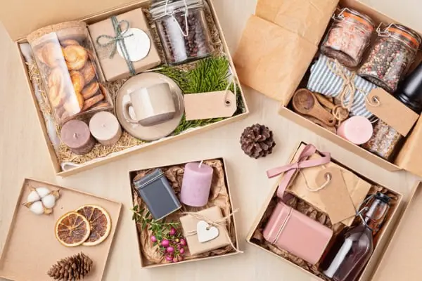 preparing care package seasonal gift box