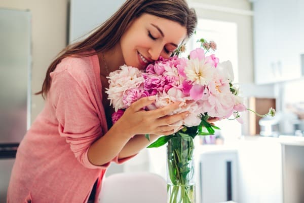 smelling flowers kitchen