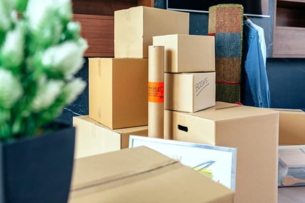 stacked moving boxes
